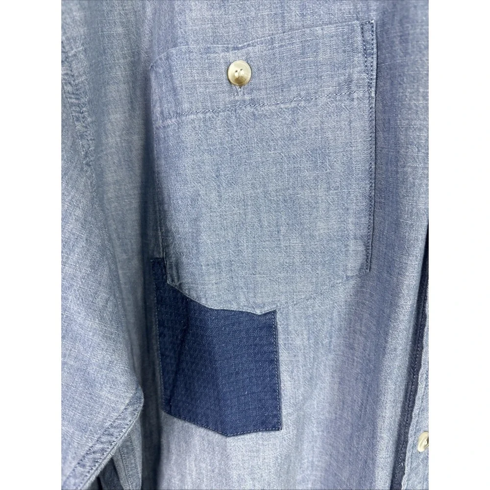 Banana Republic Shirt XL Blue Chambray Non Iron Relaxed Long Sleeve Patchwork